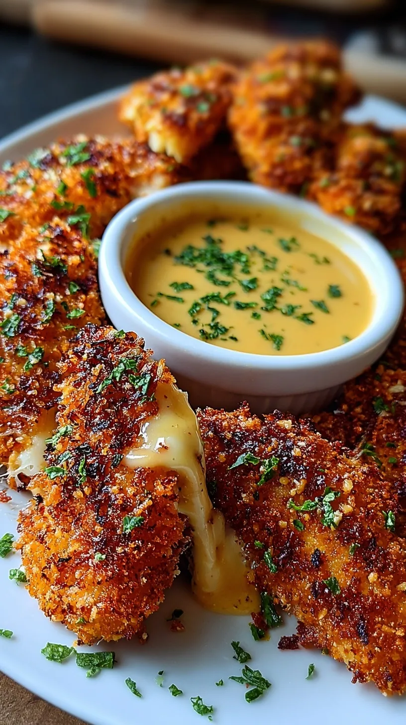 Golden brown crispy chicken tenders on a wire rack with honey mustard sauce