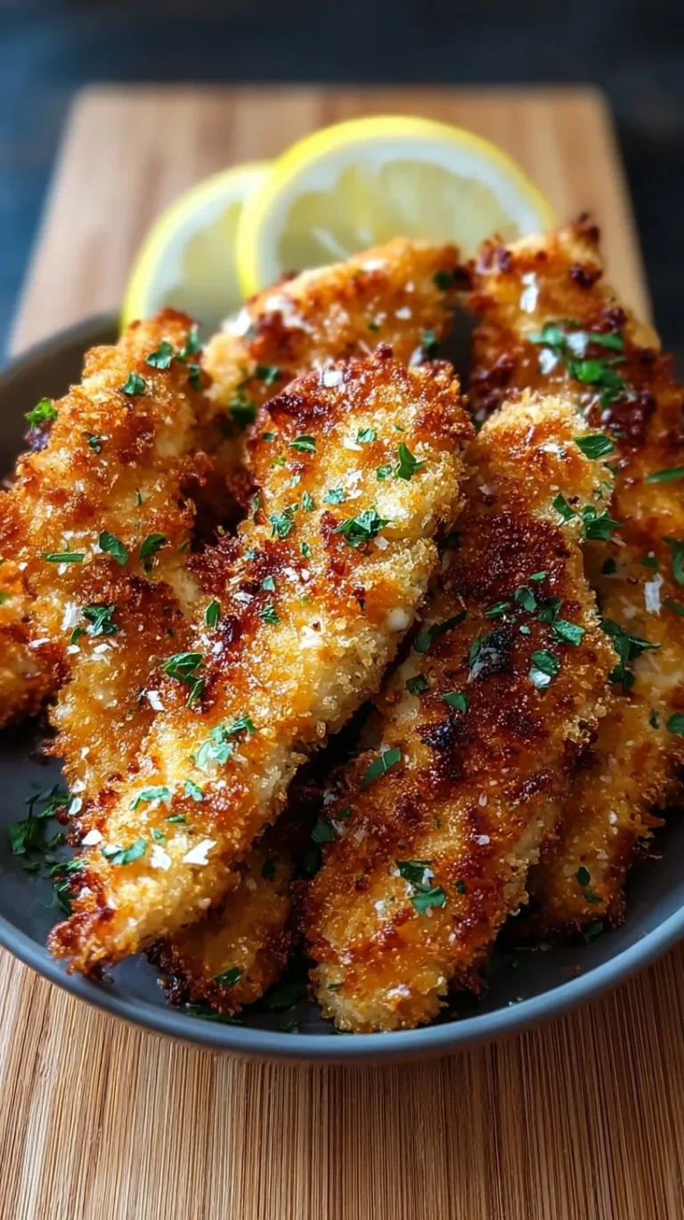 Golden brown crispy parmesan chicken tenders on a wire rack