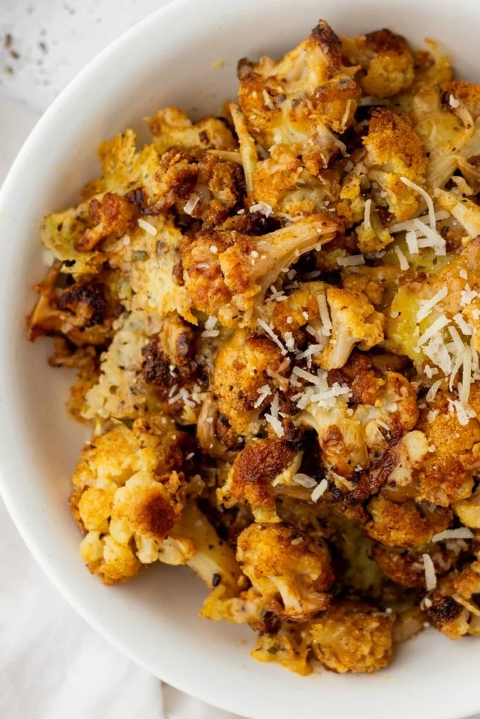 Delicious crispy roasted cauliflower served on a plate