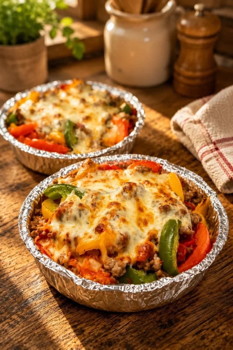 Delicious crustless pizza bowl filled with fresh toppings and cheese