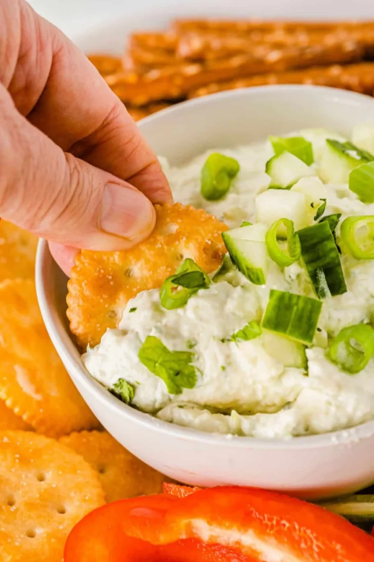 Cucumber cream cheese dip served with fresh vegetables
