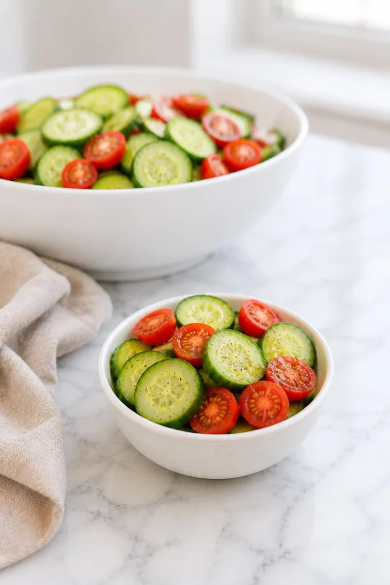 Freshly prepared Cucumber Tomato Salad with colorful vegetables in a bowl