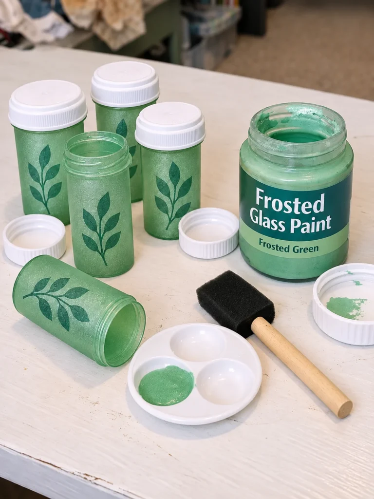 DIY faux seaglass string lights made from green-painted pill bottles