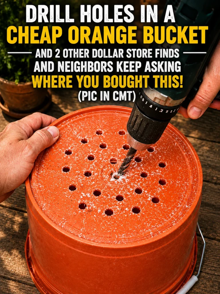 DIY self-watering tomato planter made from a 5-gallon bucket with a water reservoir and tomato cage
