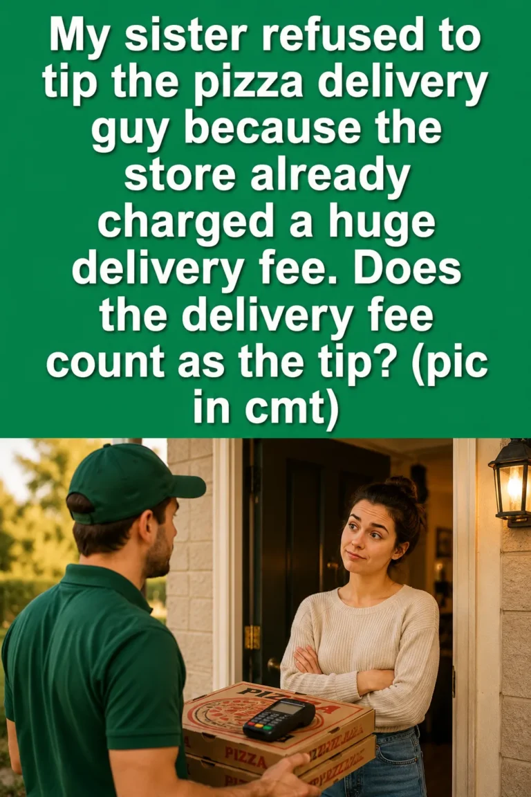 Pizza delivery driver handing a fresh pizza to a customer at the front door, highlighting the difference between delivery fees and driver tips.