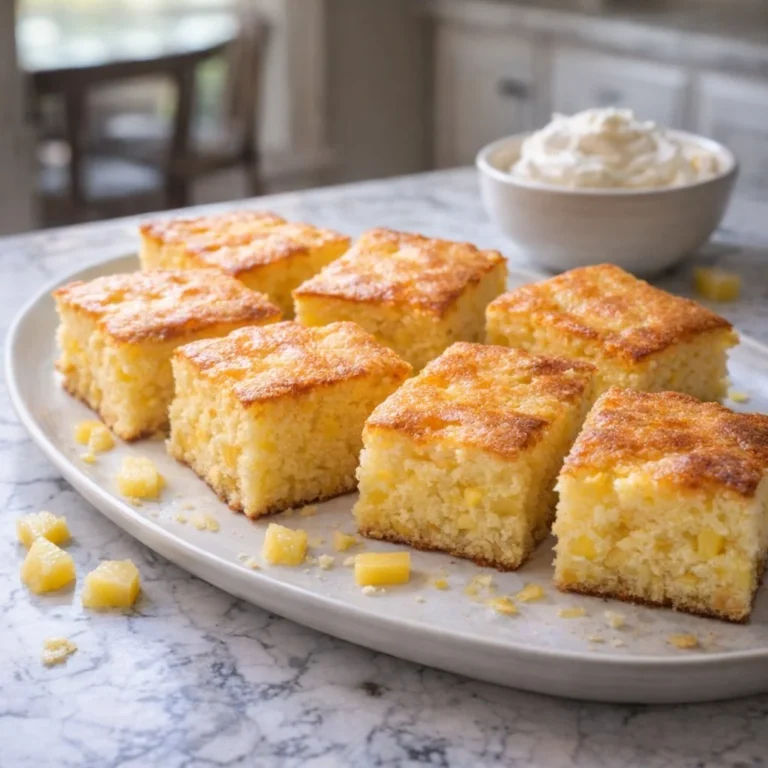 Delicious homemade pineapple cake displayed on a table with tropical decorations