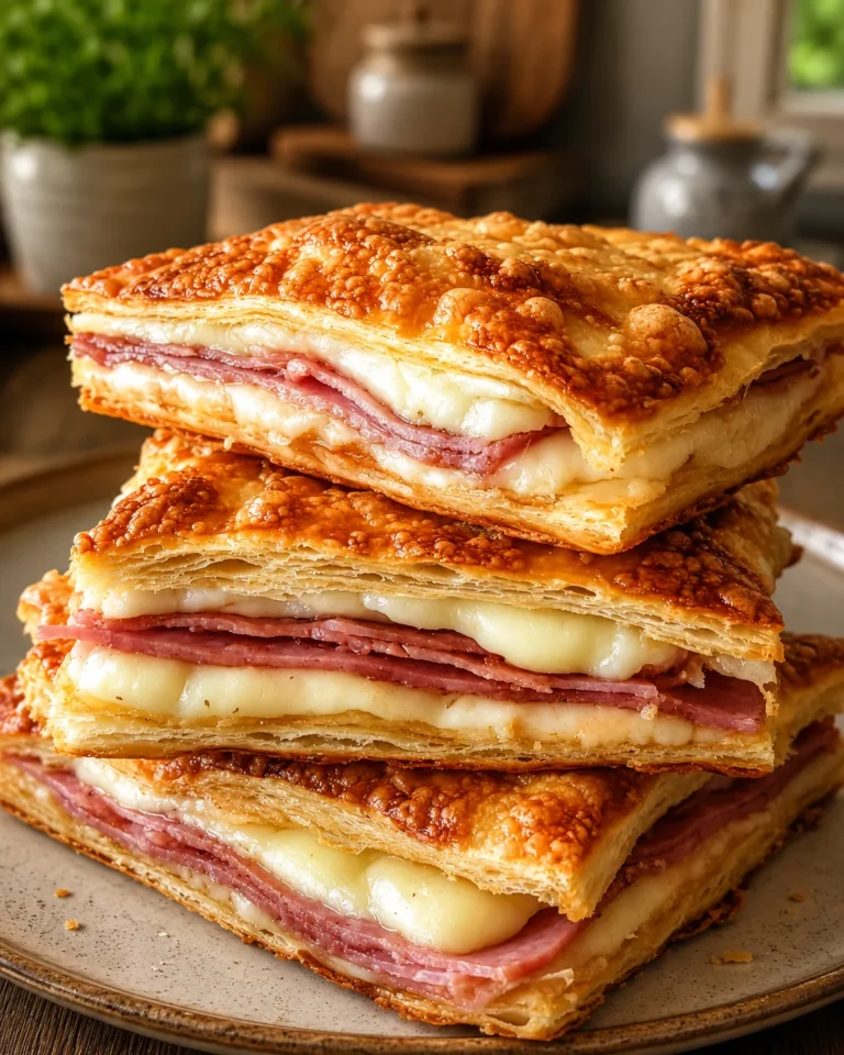 Easy Italian Sub Squares baked with layers of ham, salami, provolone cheese, pepperoni, and flaky crescent roll crust, sliced and ready to serve.