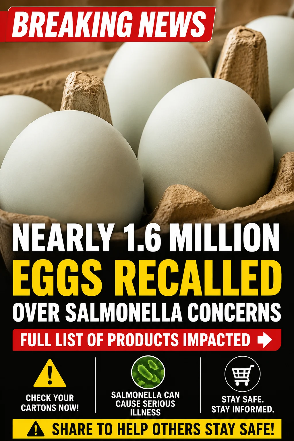 Cartons of eggs recalled due to possible Salmonella contamination