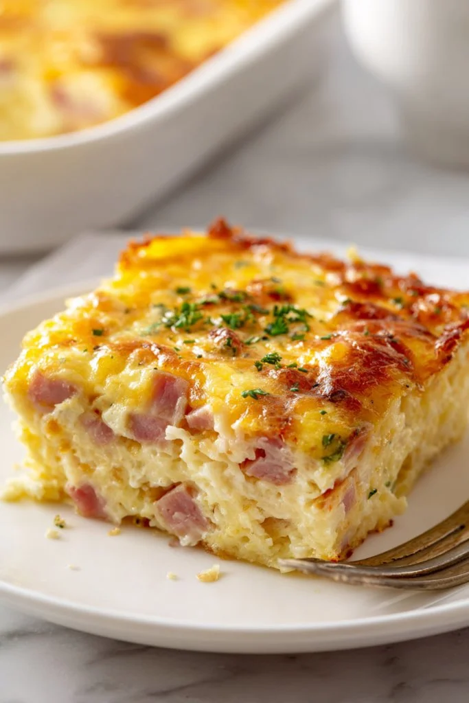 A delicious Farmer's Casserole served in a rustic dish, featuring eggs and vegetables.
