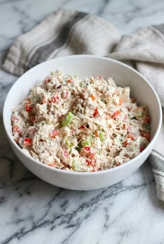 Feta Chicken Salad with fresh ingredients in a bowl