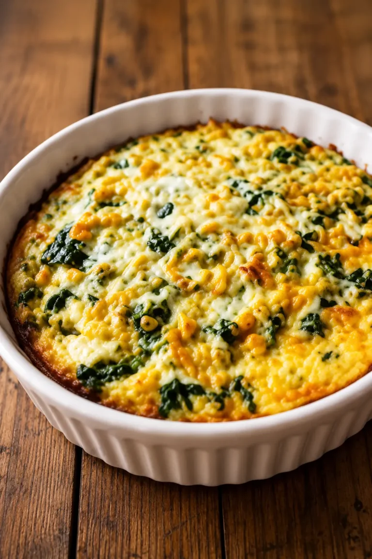 Oven Baked Cheesy Corn and Spinach Casserole