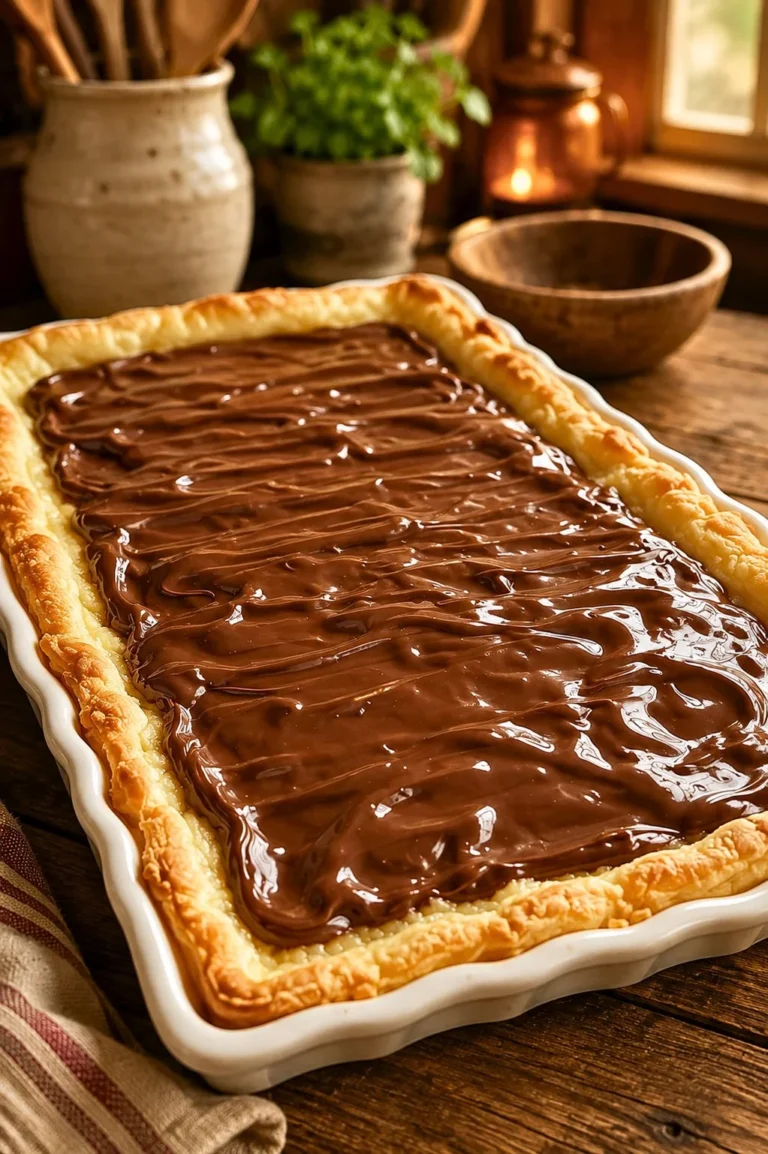 Delicious French Silk Slab Pie topped with whipped cream and chocolate shavings