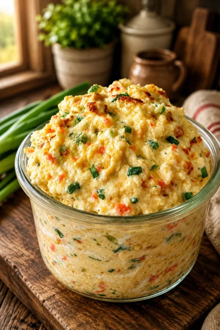Homemade garden vegetable spread with fresh ingredients on a wooden table.