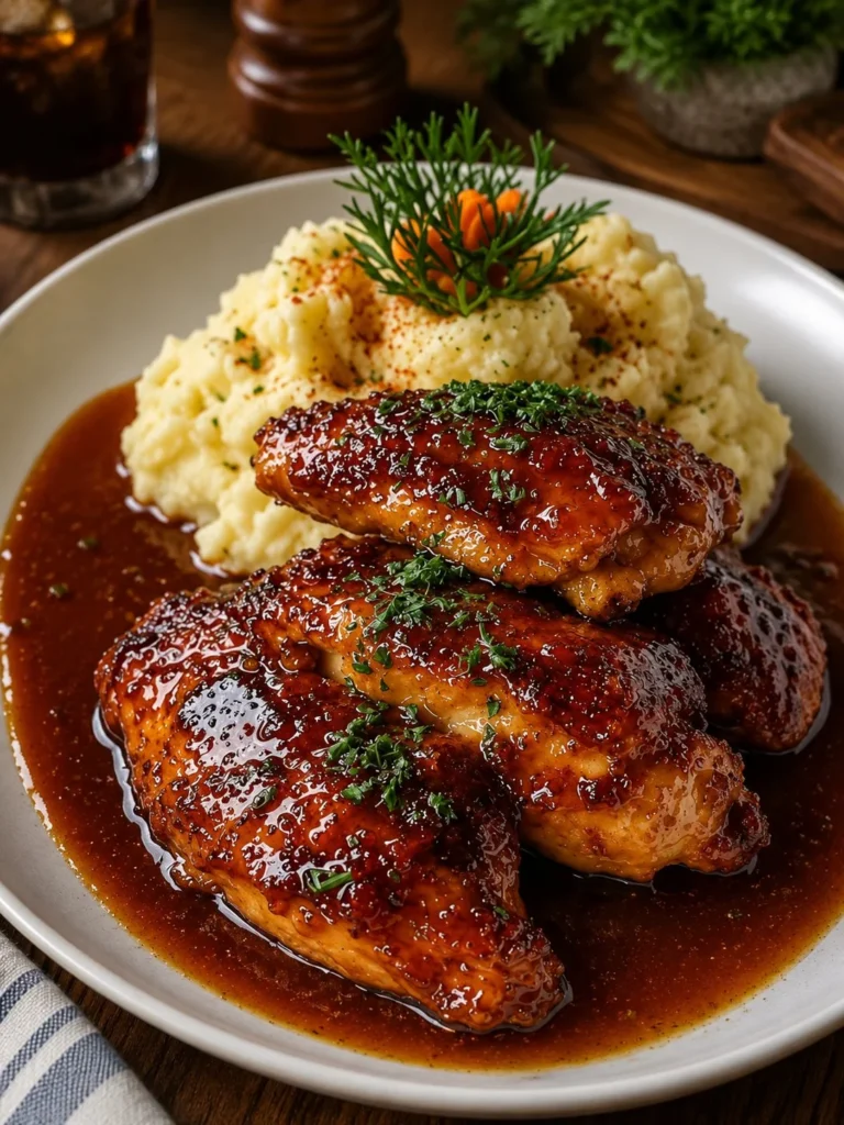Delicious Garlic Butter Chicken served with creamy mashed potatoes