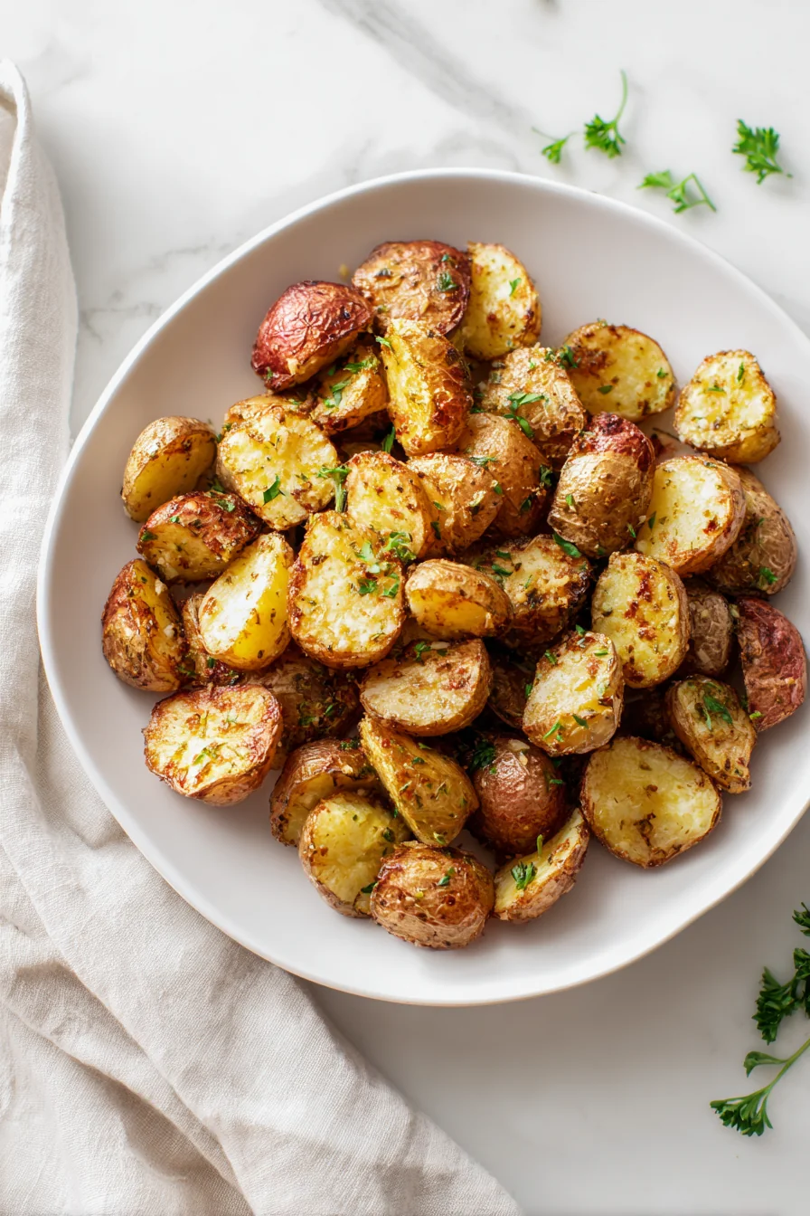 Golden garlic and herb roasted red potatoes with parsley