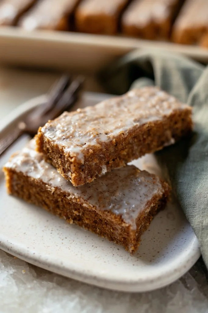 Delicious homemade German Gingerbread Bars topped with icing and festive decorations