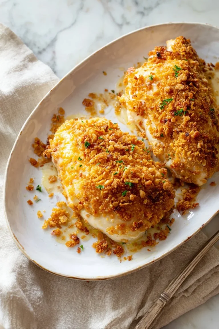 Golden oven-baked chicken served with herbs and spices