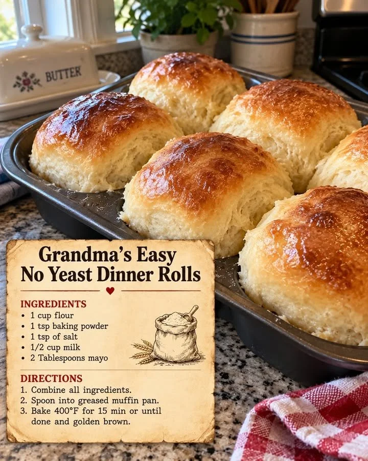 Fluffy no yeast dinner rolls served on a plate