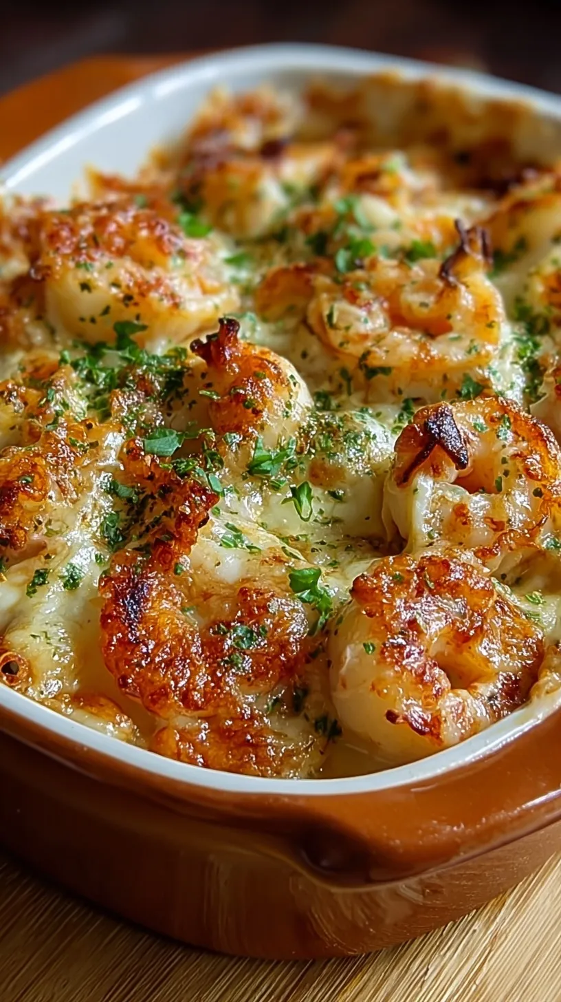 Golden brown Stuffed Squid Gratin in a baking dish with melted cheese and tomato sauce.