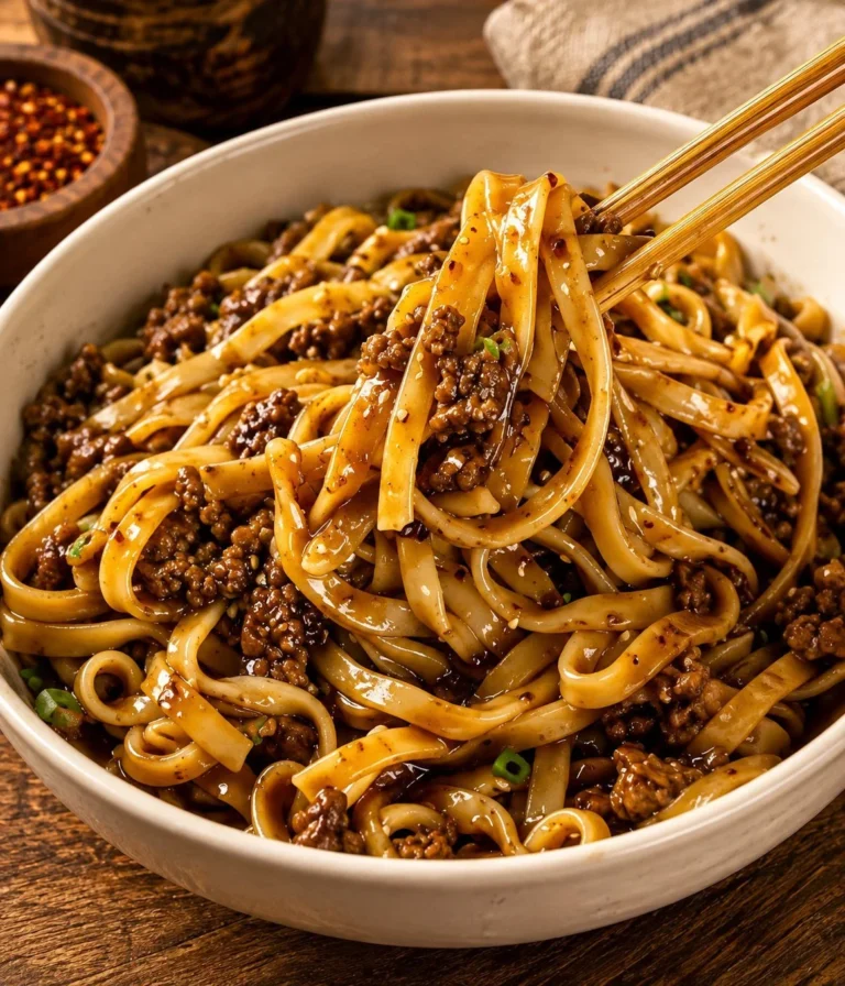 Delicious Ground Beef Lo Mein with colorful vegetables and noodles
