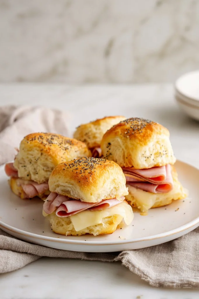 Ham and Swiss Biscuit Bites ready to serve on a platter