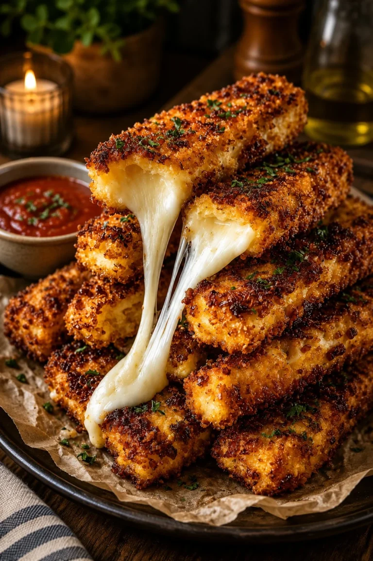 Healthy cauliflower mozzarella sticks baked to perfection for a tasty snack.