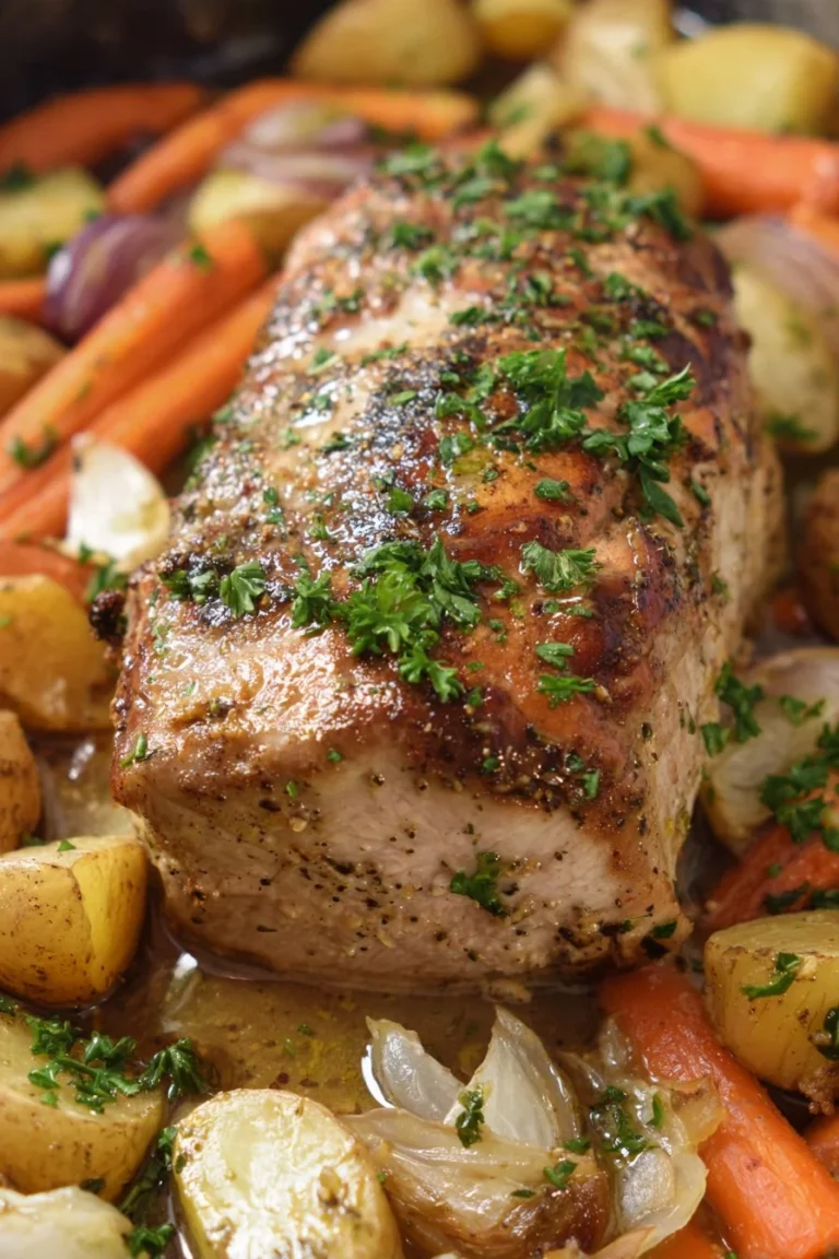 Herb-Crusted Pork Loin Roast with a golden brown crust and herbs