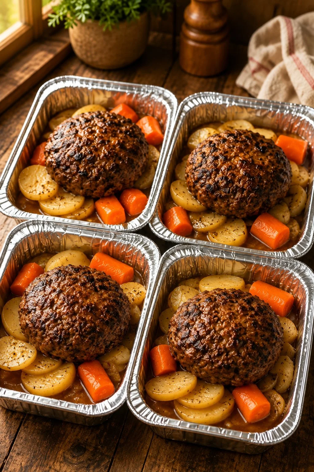 Delicious hobo dinner foil packets ready for cooking on a campfire.