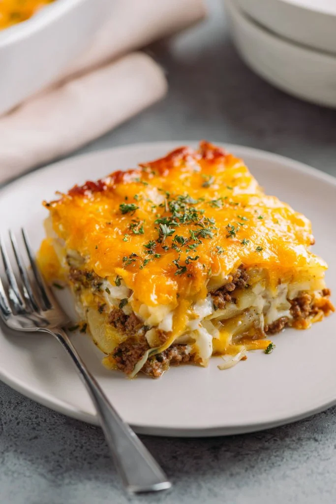 Savory Hobo Hash Brown Casserole with crispy hash browns and melted cheese