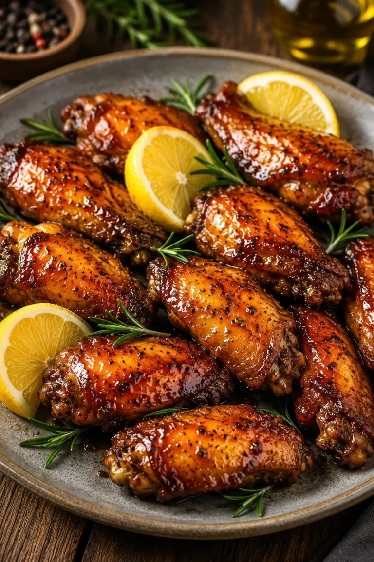 Delicious honey soy baked chicken wings garnished ready to serve.