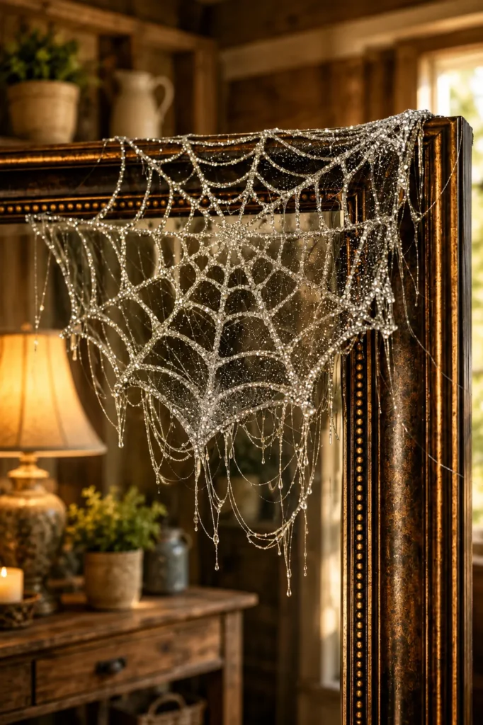 hot glue spiderweb on parchment paper