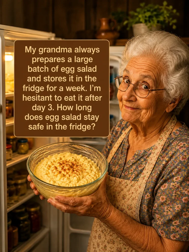 Homemade egg salad stored in an airtight container in the refrigerator