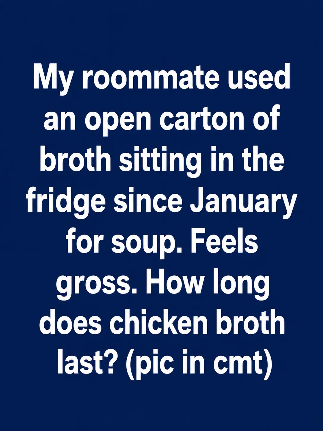 Open carton of chicken broth sitting on a refrigerator shelf