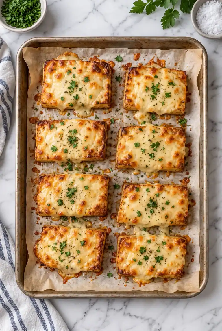 Golden Muenster cheese potato bites on the baking tray
