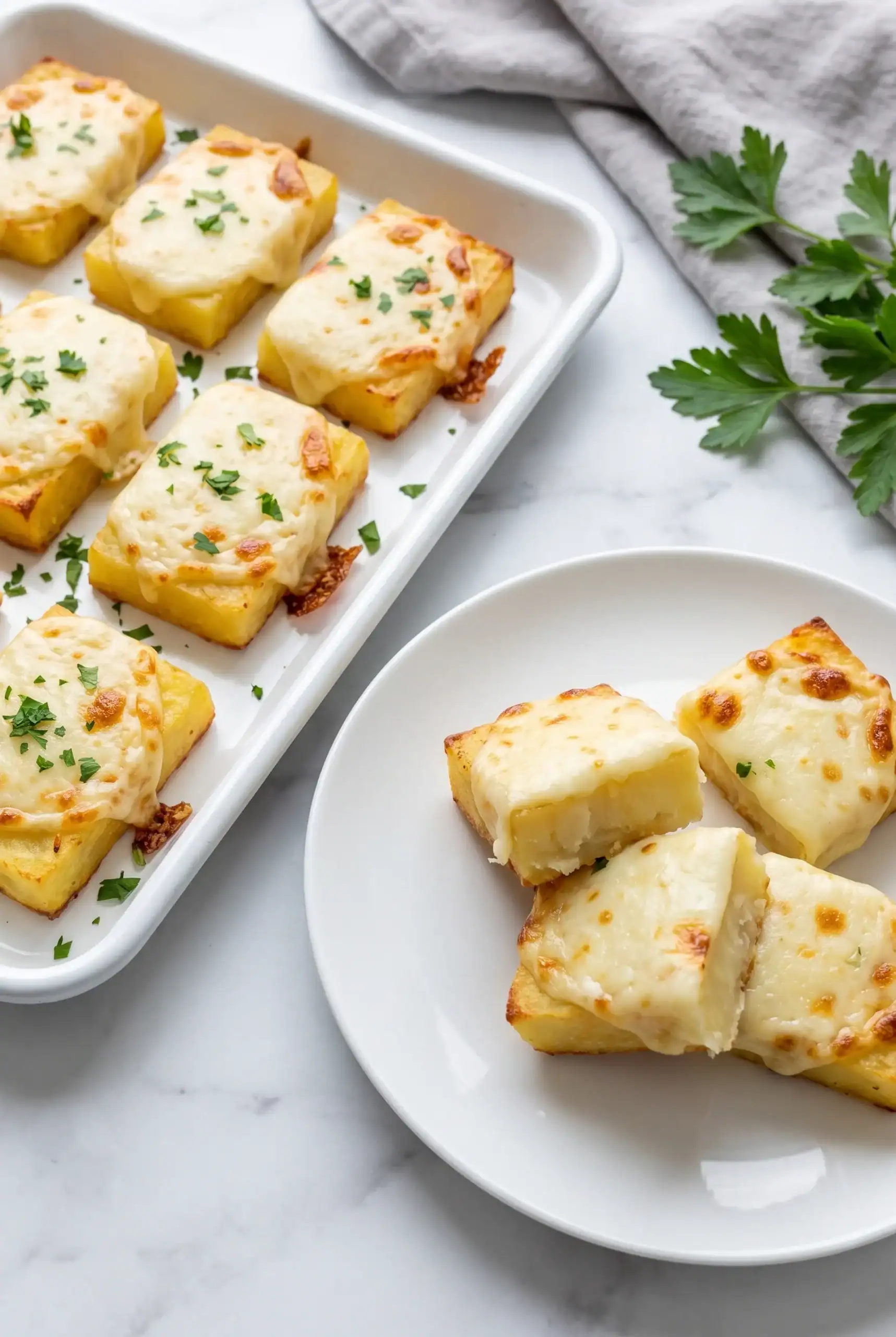 Muenster cheese potato bites on a serving platter