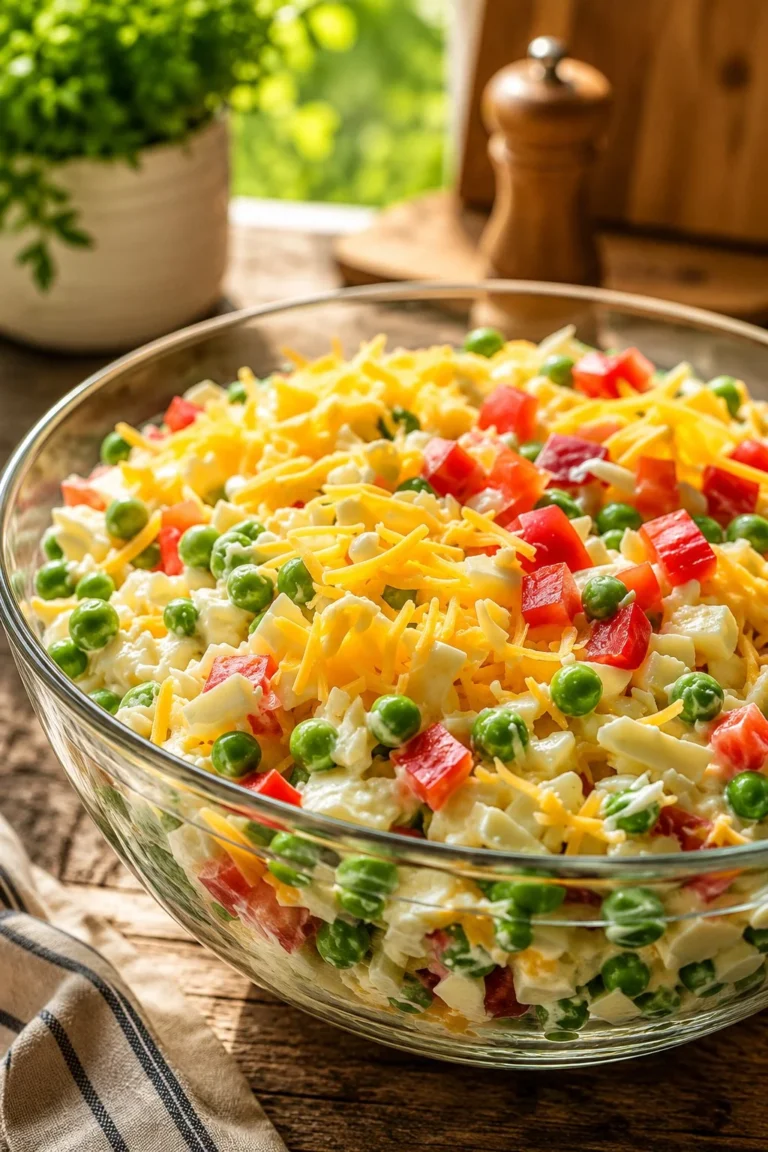 Delicious Irish Pea Salad served in a bowl with fresh ingredients