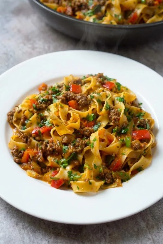 Delicious Italian Drunken Noodles with tomato-wine sauce and spices