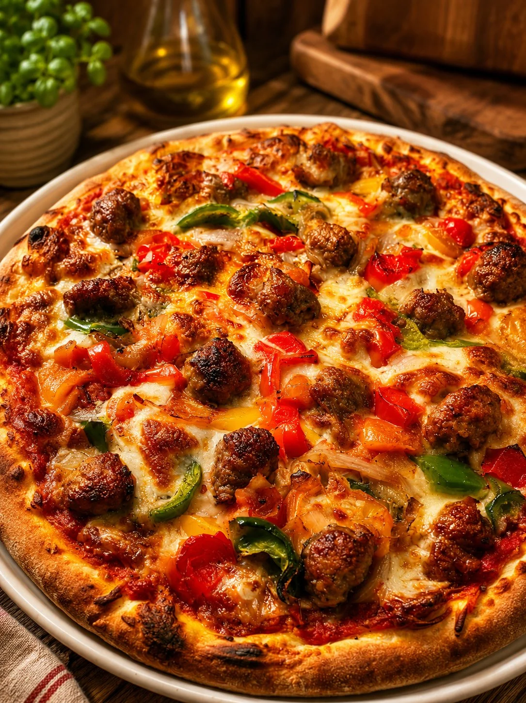 Loaded Meat Lover's Supreme Pizza loaded with toppings and savory flavors