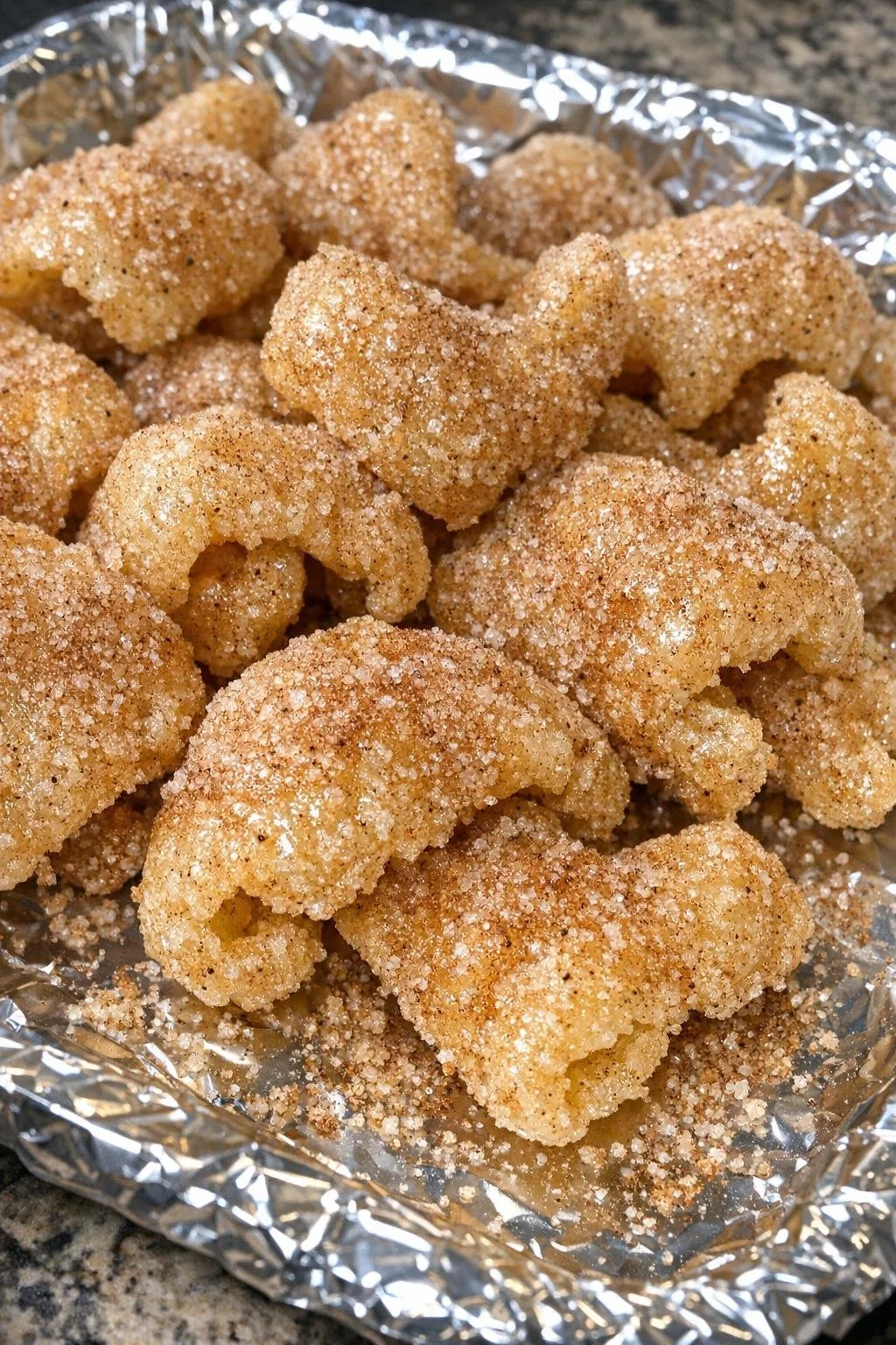 Low Carb Cinnamon Churro Pork Rinds served in a bowl