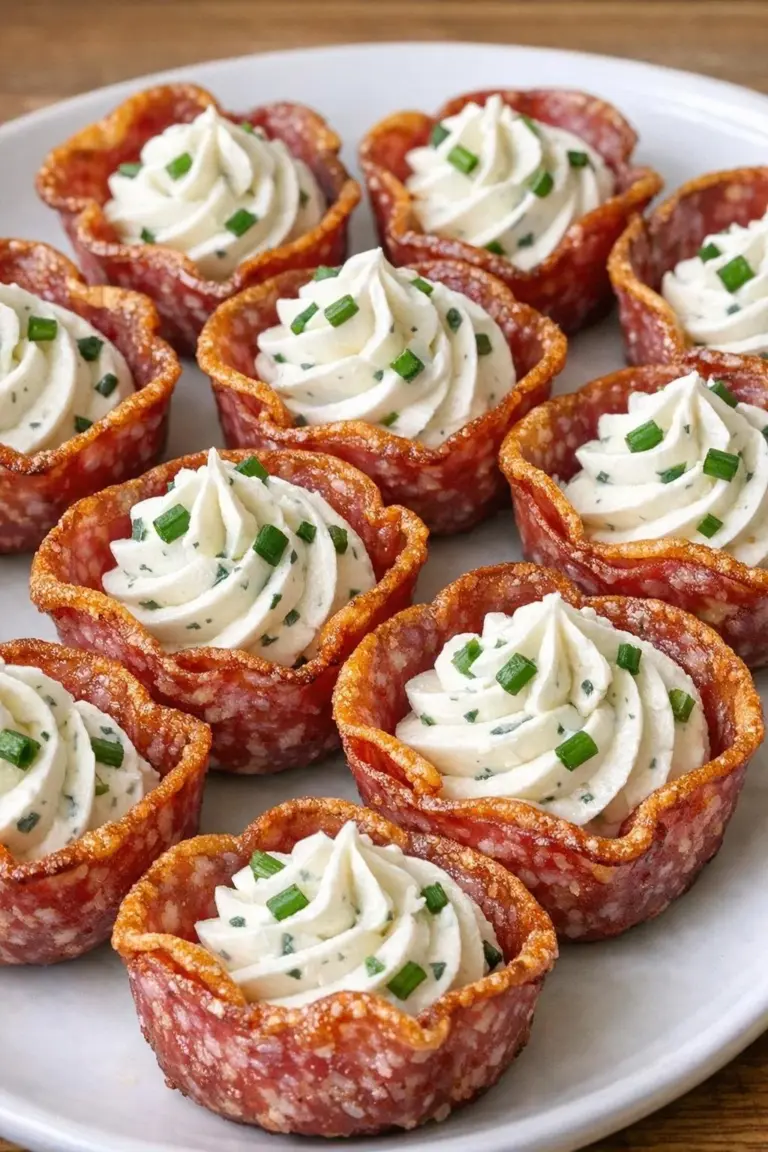 Low carb salami cream cheese cups served as a delicious appetizer