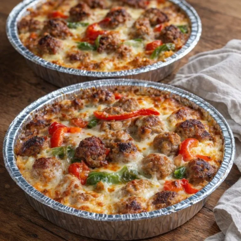 Low carb cauliflower pizza casserole served in a dish