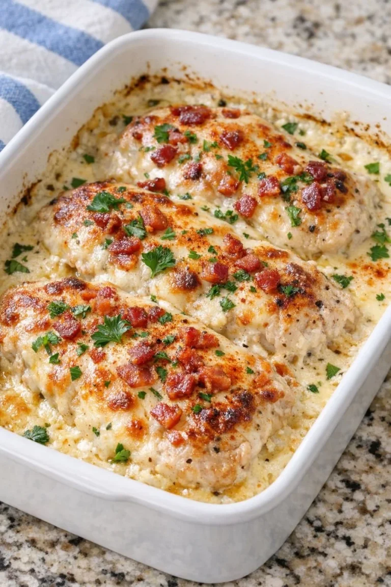 Low carb creamy ranch pork bake topped with herbs and spices.