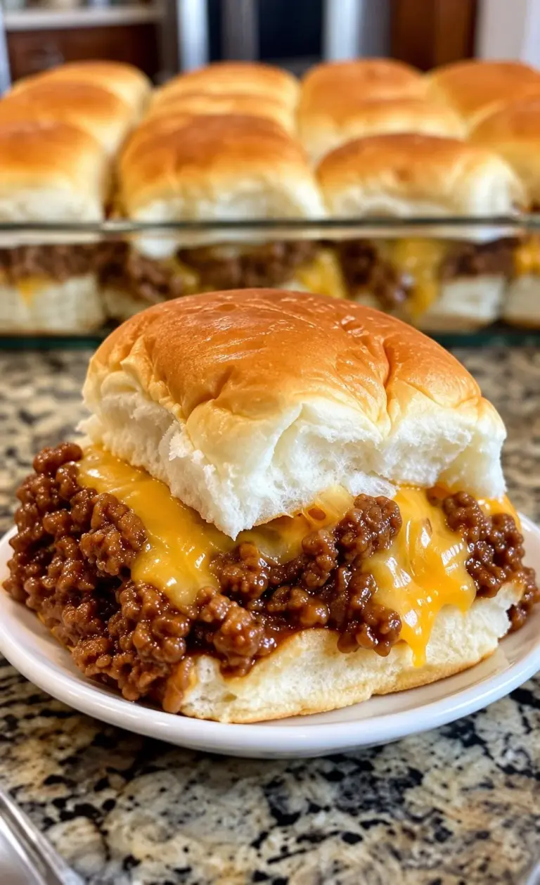 Delicious homemade Maid-Rite Sliders served on a plate with toppings