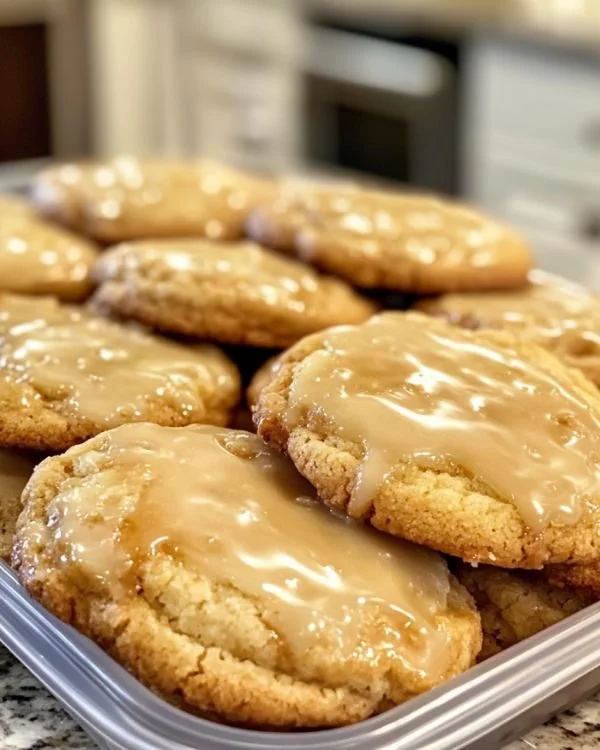 Freshly baked Maple Glazed Cookies on a serving platter