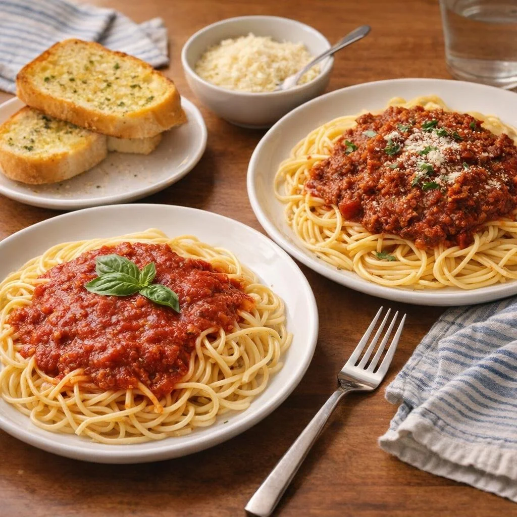 Pasta dinner with marinara and hearty tomato sauce options