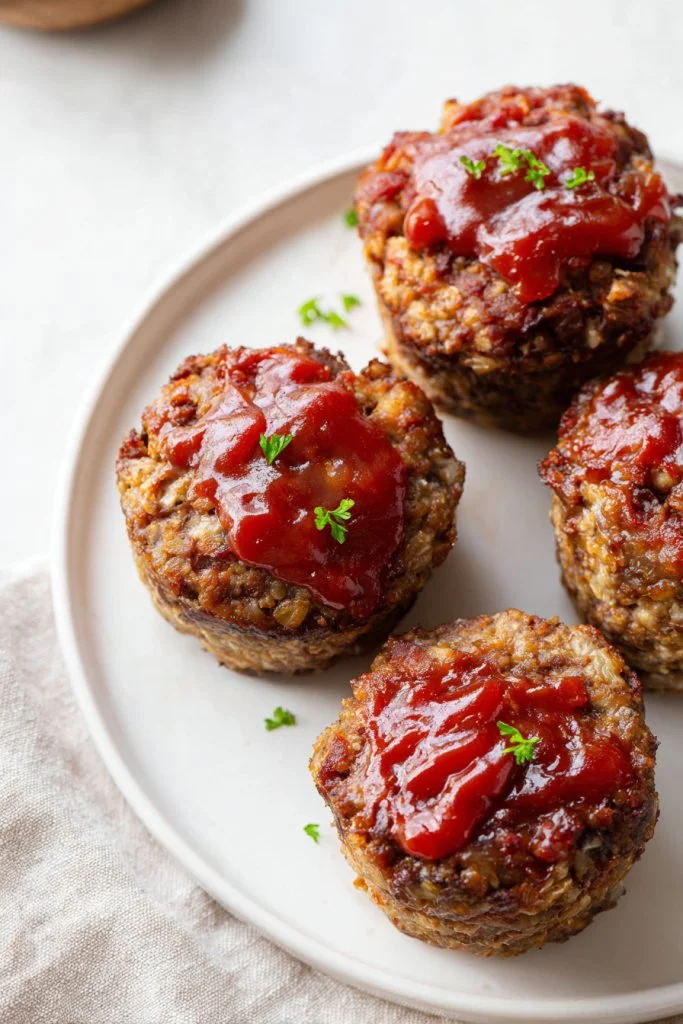 Meatloaf cooked in a muffin pan for easy and quick serving options.