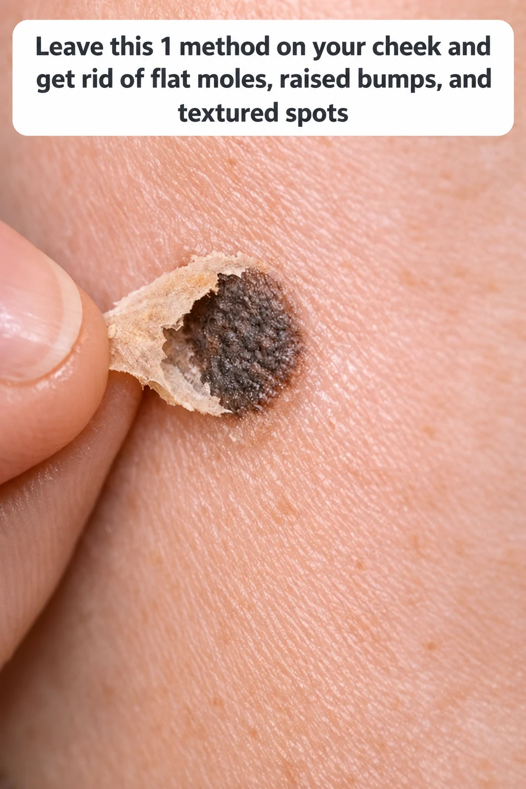 Flat mole and raised bump on cheek before professional skin check