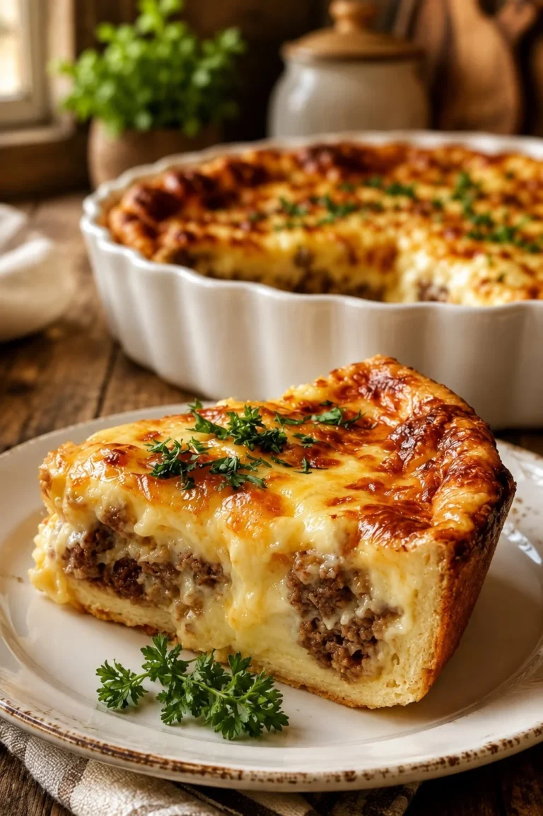 Delicious Monterey Sausage Pie served in a rustic dish