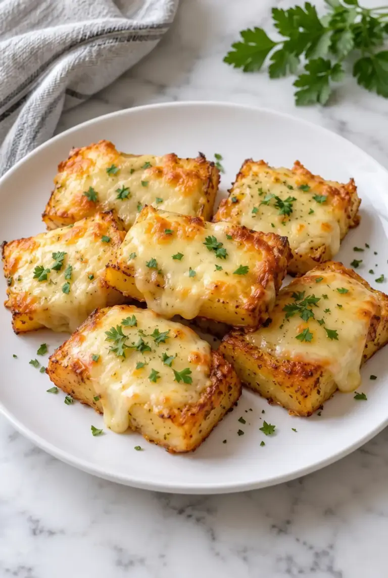 Golden Muenster cheese potato bites topped with fresh herbs