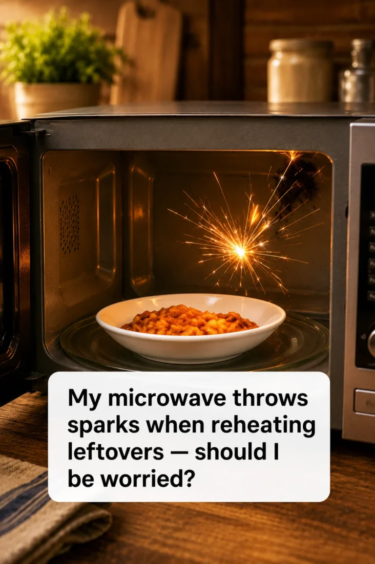 My microwave throws sparks when reheating leftovers inside a kitchen microwave